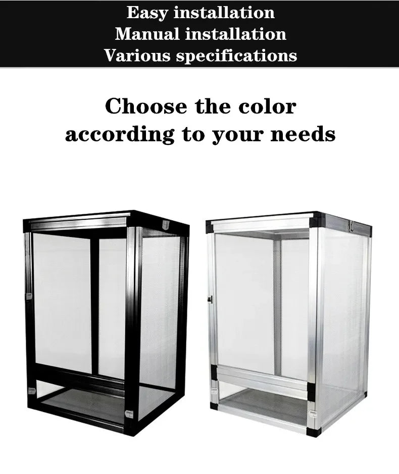 Reptile Detachable Habitat Tank Terrarium Transparent Aluminium Air Screen Cage Front Opening Door Full View Lizard Chameleon