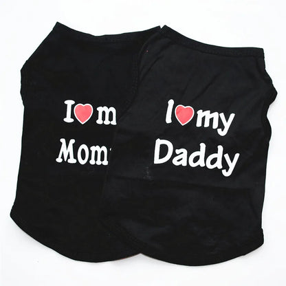 Small Dog Clothes Soft Cotton Puppy Shirt Classic Daddy Mommy Printed T-shirt Pet Vest Clothing for Cats Chihuahua Dog Apparel