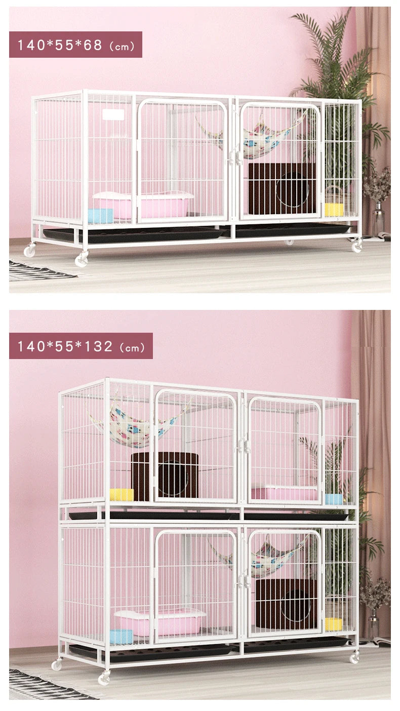 Outdoor Animal Cage Metal Pet Breeding Cage Stainless Steel Wire 6-Door 3-Layer Cat Cage With Wheels