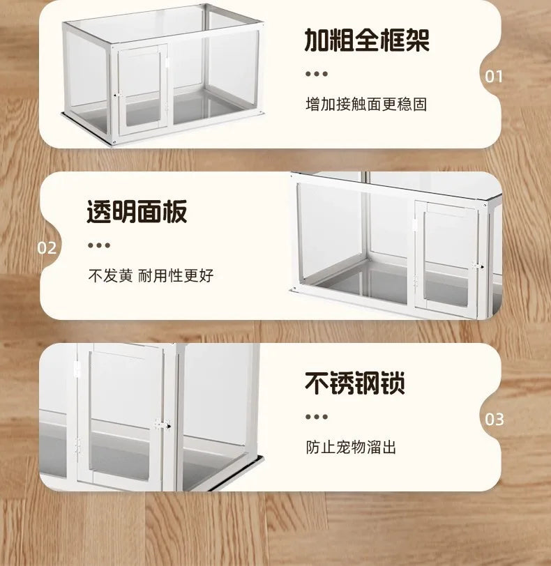 Household Small and Medium Dogs Teddy Pet Dog Fence Visual Cat Cage Dog Fence Indoor Panoramic Transparent Dog Cage