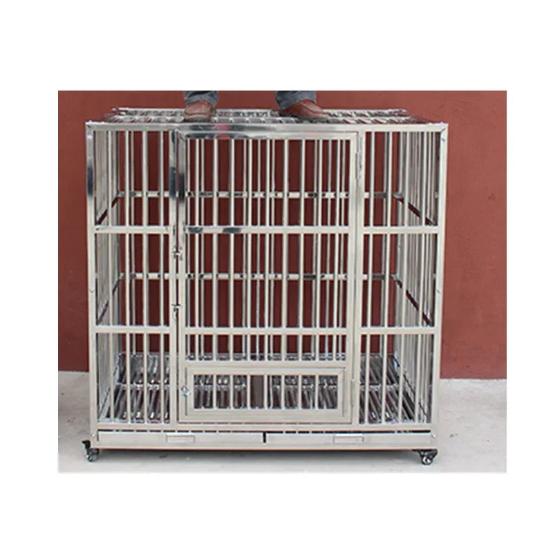 Dog cage, stainless steel square tube  Large bold  Folding square tube metal dog cage with tray Enough cage