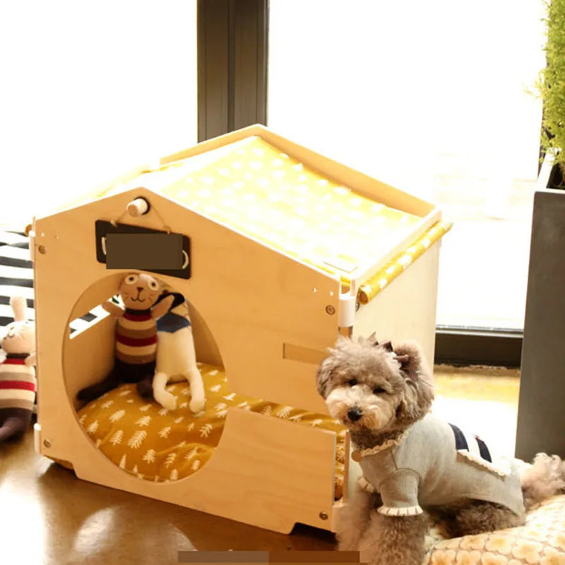Pet natural birch hairball decoration, kennel wooden house, pet tent shed design