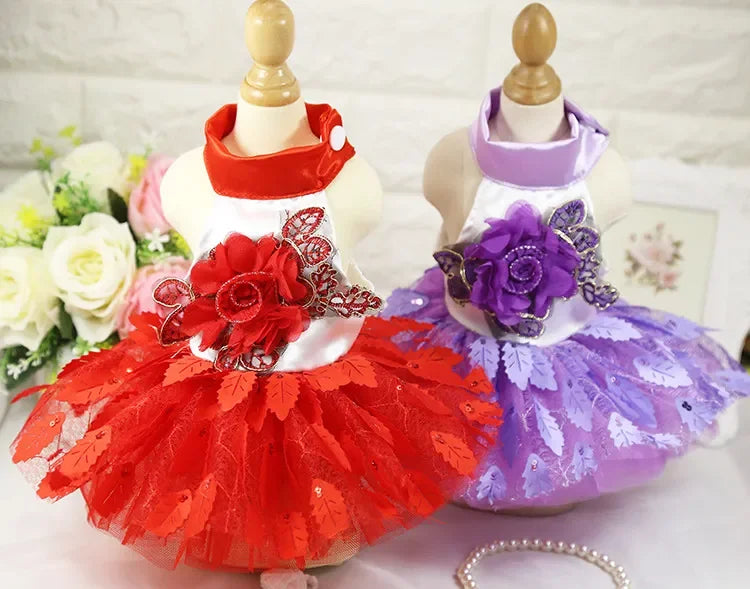 10PCS Pets Accessaries Dogs Cats Princess Flower Lace Dress For Pet Wedding Party Spring Summer small Teddy girl ropa para perro