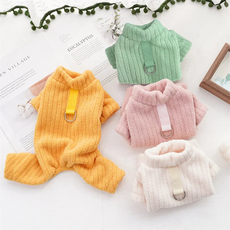 Winter Dog Jumpsuit Solid Pet Clothes for Small Medium Dogs Thermal Fleece Dog Pajamas Onesie Sleepingwear Puppy Overalls