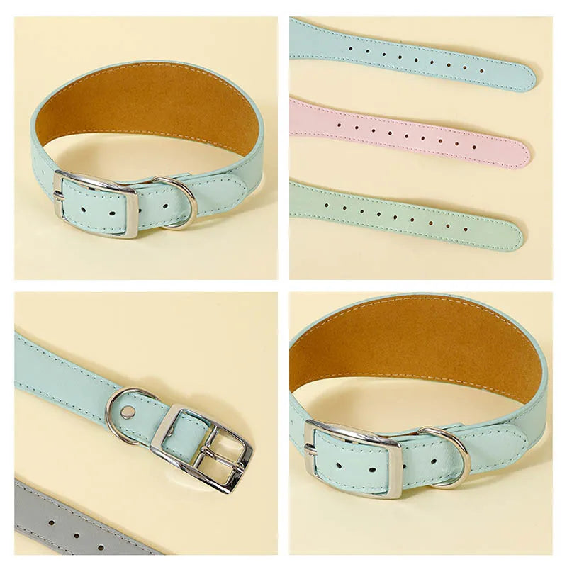 Wide Leather Dog Collar for Small Medium Large Dogs Greyhound Deerhound Lurcher Whippet Dachshund Pet Accessories