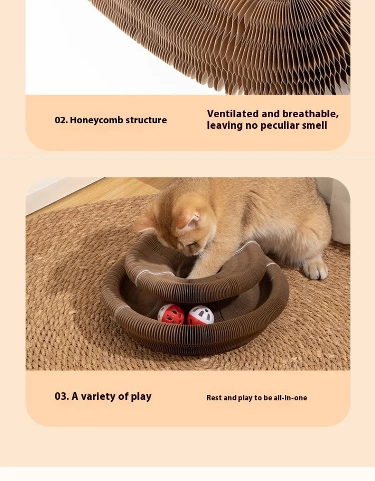 Organ cat scratch board foldable cat toy with bell for self fun and relaxation, cat scratch resistant corrugated paper, scratch