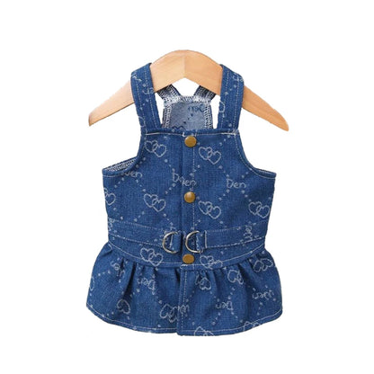 Dog Denim Dress for Small Dogs, Dark Wash Jeans Vest Tutu Skirts with Leash D-ring,Summer Clothes Yorkie Chihuahua Pet Apparel