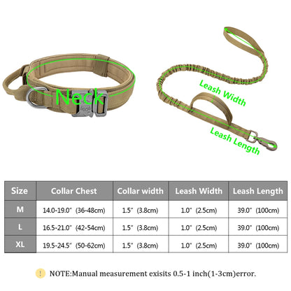 Durable Tactical Dog Collar Military Bungee Leash Set Nylon Walking Training Pet Collar for Medium Large Dogs German Shepard