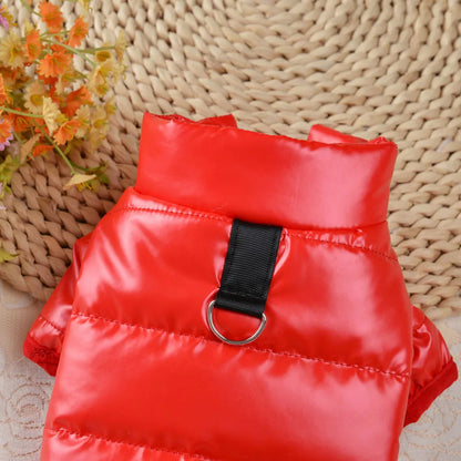 Puppy Pet Dog Clothes Outdoor Windproof Waterproof Leather Dog Coat Winter Warm Padded Jacket for Dogs and Cats in Cold Weather