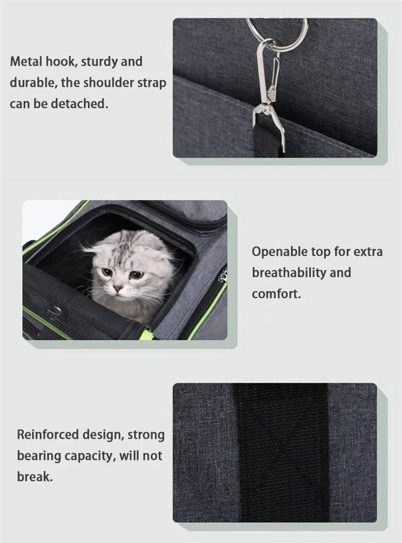 Large Capacity carrier Cat Pet Airlines approved reflective tape Cat Travel Bag expandable Foldable soft dog carrier