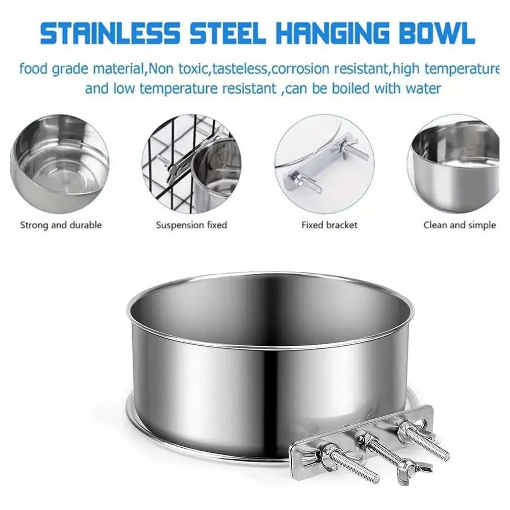 Crate Water Bowl Stainless Steel Dog Crate Hang Water and Food Bowls Feeder Dish for Dogs & Cats for Dry and Wet Foods Pet Cage