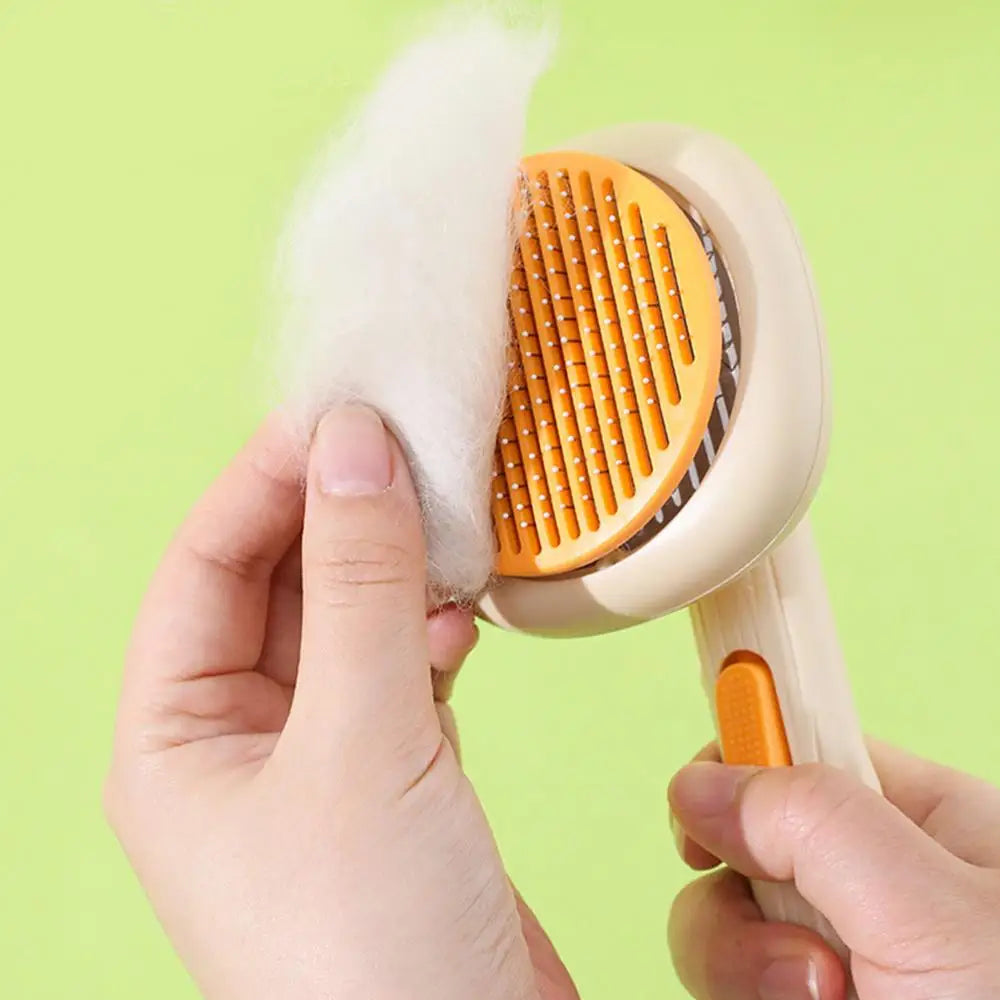 Cat Deshedding Brush Cat Brush For Shedding Curved Comb Teeth Brush With Release Button Portable Pet Massage Brushes For Massage