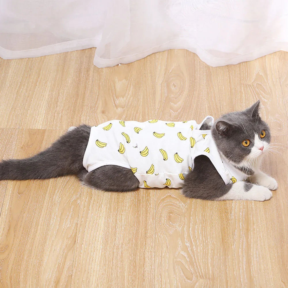 Cat Sleeveless Shirt Cat Recovery Suit Breathable E-Collar Alternative Vest for Cat Small Puppy Cute Printed Cotton Pet Clothes
