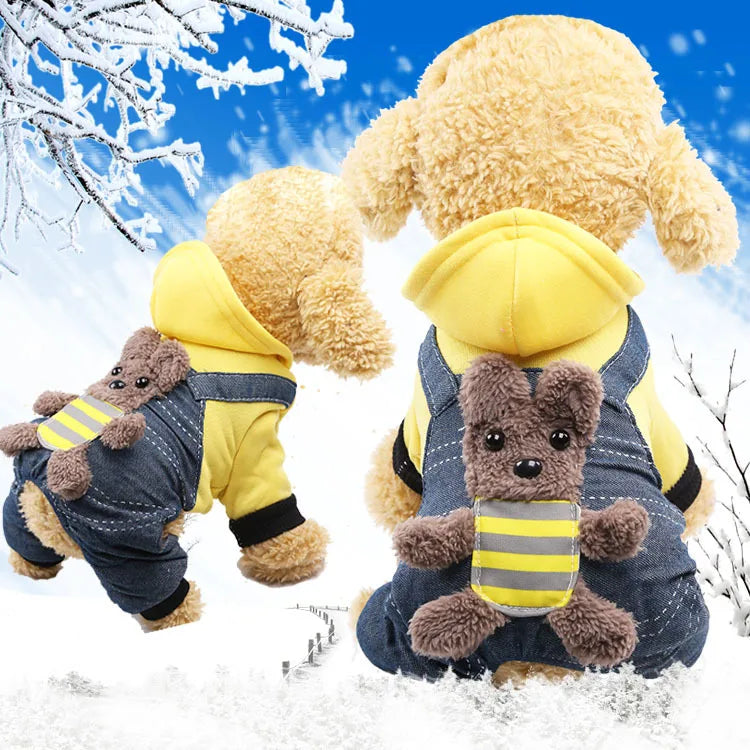 pawstrip Small Dog Clothes Warm Winter Pet Dog Jumpsuit Puppy Fleece Hoodie Chihuahua Small Medium Dog Warm Outfit Kitten Jacket