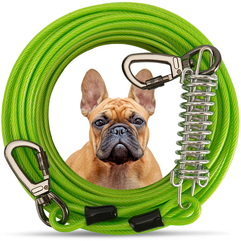 Dog Tie Out Cable Leash with Spring, Double-Headed Steel Wire Rope, Outdoor Dogs Straps, Running Rope for Small Big Dogs