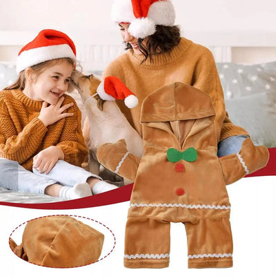 Cute Gingerbread Man Pet Costume Christmas Atmosphere Creative Puppy Hoodie Soft And Comfortable Cotton Kitten Clothes 30cm