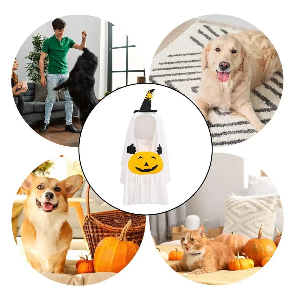 Halloween Costume for Dogs Witch Hat Pumpkin White Ghost Costume Fancy Dress for Dogs Cats Pet Outfits for Halloween Cosplay