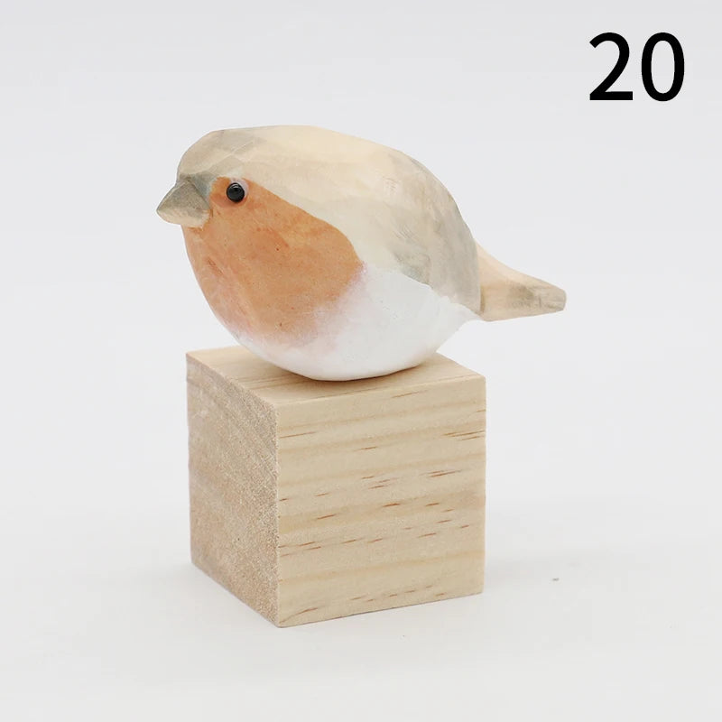Wooden Bird Figurine Ornaments Handmade Carving Animals Miniature Crafts Art Decor Home Desktop Decoration Children Gifts