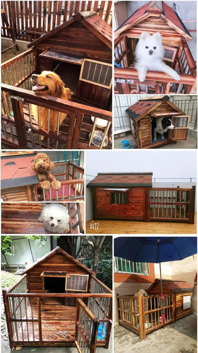 Outdoor Waterproof Solid Wood Kennel Medium and Large Dog Golden Retriever Kennel House Rainproof Outdoor Four Seasons