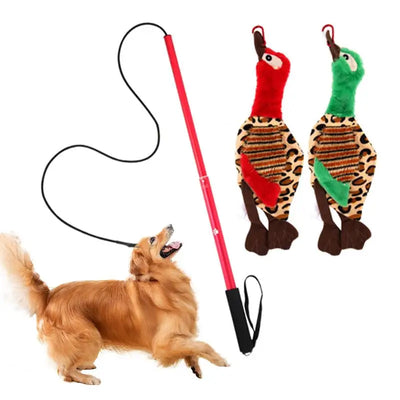Dog Extendable Teaser Wand Interactive Flirt Pole Fun Toys With Nylon Rope & Plush Lure Toy Puppy Wand Rope For Training