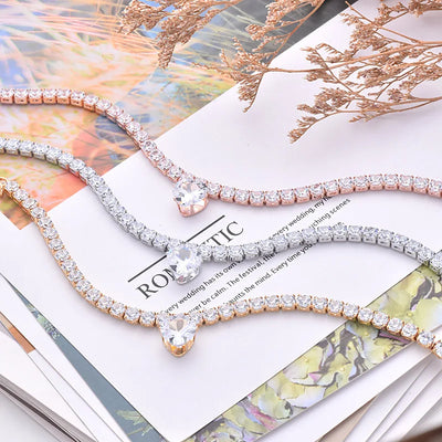 Luxury Gold Dog Chain Collar with Heart Diamond Rhinestone Cat Necklace Crystal Jewelry Pet Accessories for Small Dogs York Cats