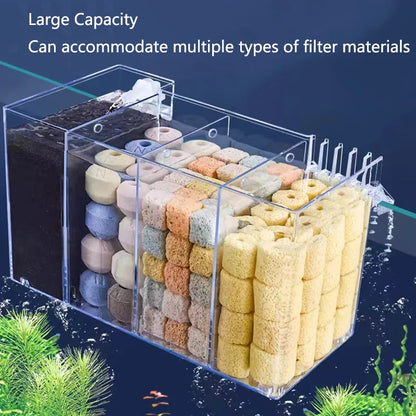 Fish Tank External Filter Box Acrylic Filter Dry and Wet Separation 4 in 1 Small Silent External Suspend Aquarium Drip Overflow