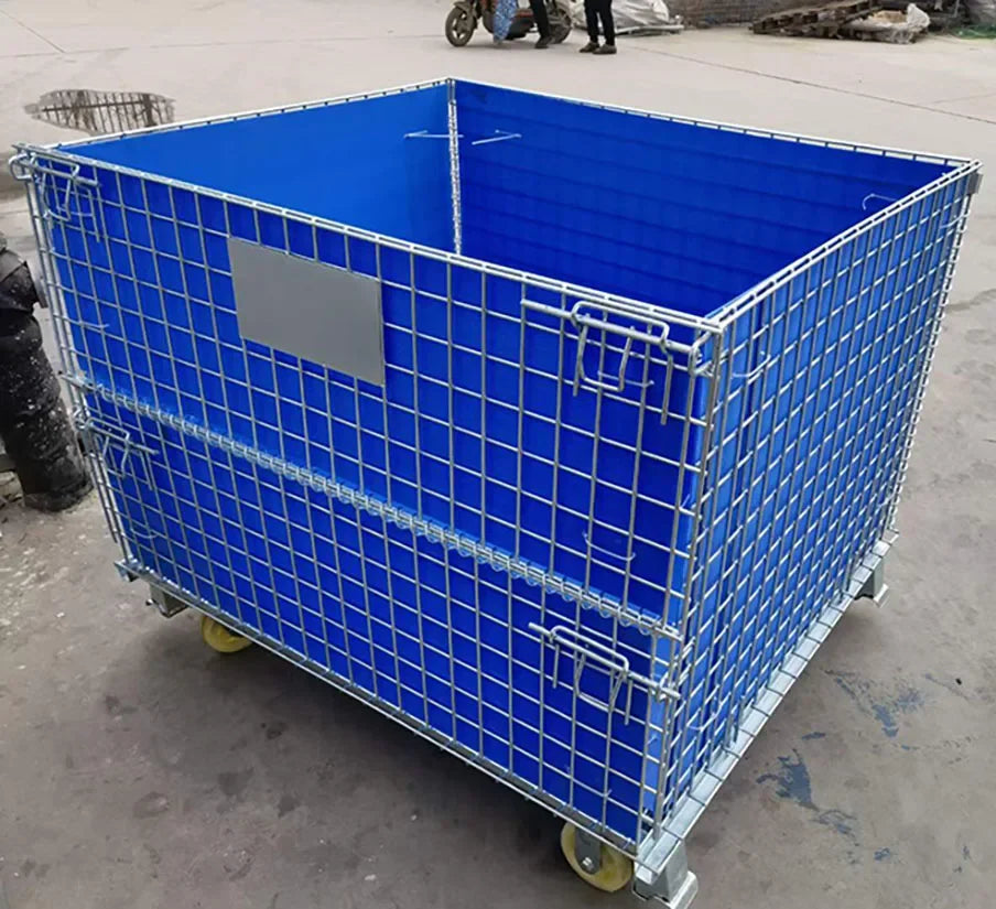 Heavy Duty Foldable Warehouse Iron Wire Cage Mesh Collapsible Container Pallet Cage Metal Collapsible Shipping Cage with Wheels