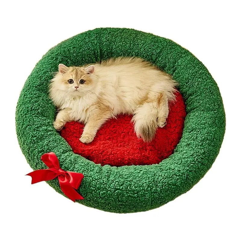 Small Pet Bed Christmas Kitten Puppy Bed Plush Cushion Soft Round Pet Cushion Comfortable Pet Plush Bed For Cats Or Small Dogs