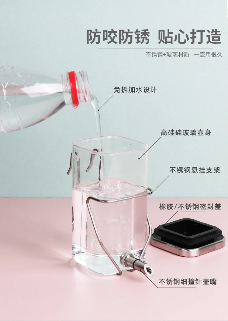 Fine Needle Silent Totoro Striker Kettle Pet Parrot Hamster Drinking Kettle Flower Branch Squirrel Bite Proof Glass Feeder