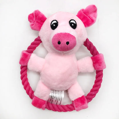 Squeaky Dog Toys for Small Medium Dogs, Pig Duck Bear Shape Puppy Teething Toy with Cotton Rope Animals Plush Interactive Toy
