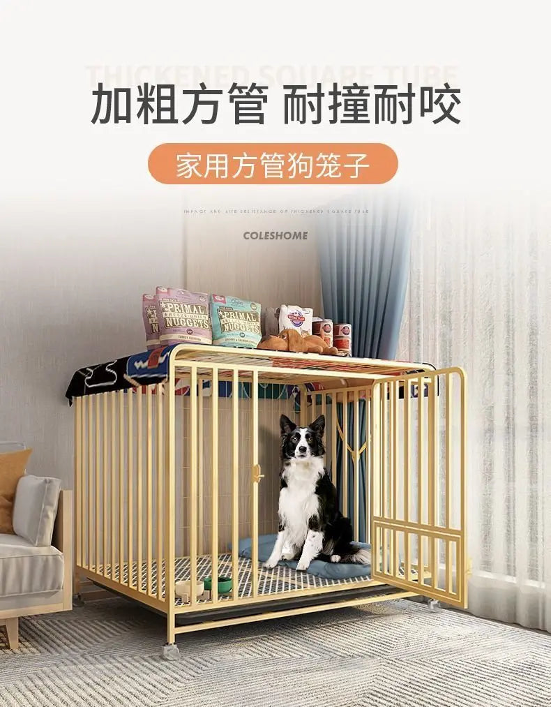 Dog cage Medium and large dog household Dog cage with toilet Square pipe Bold reinforcement Villa indoor Golden Retriever Labrad