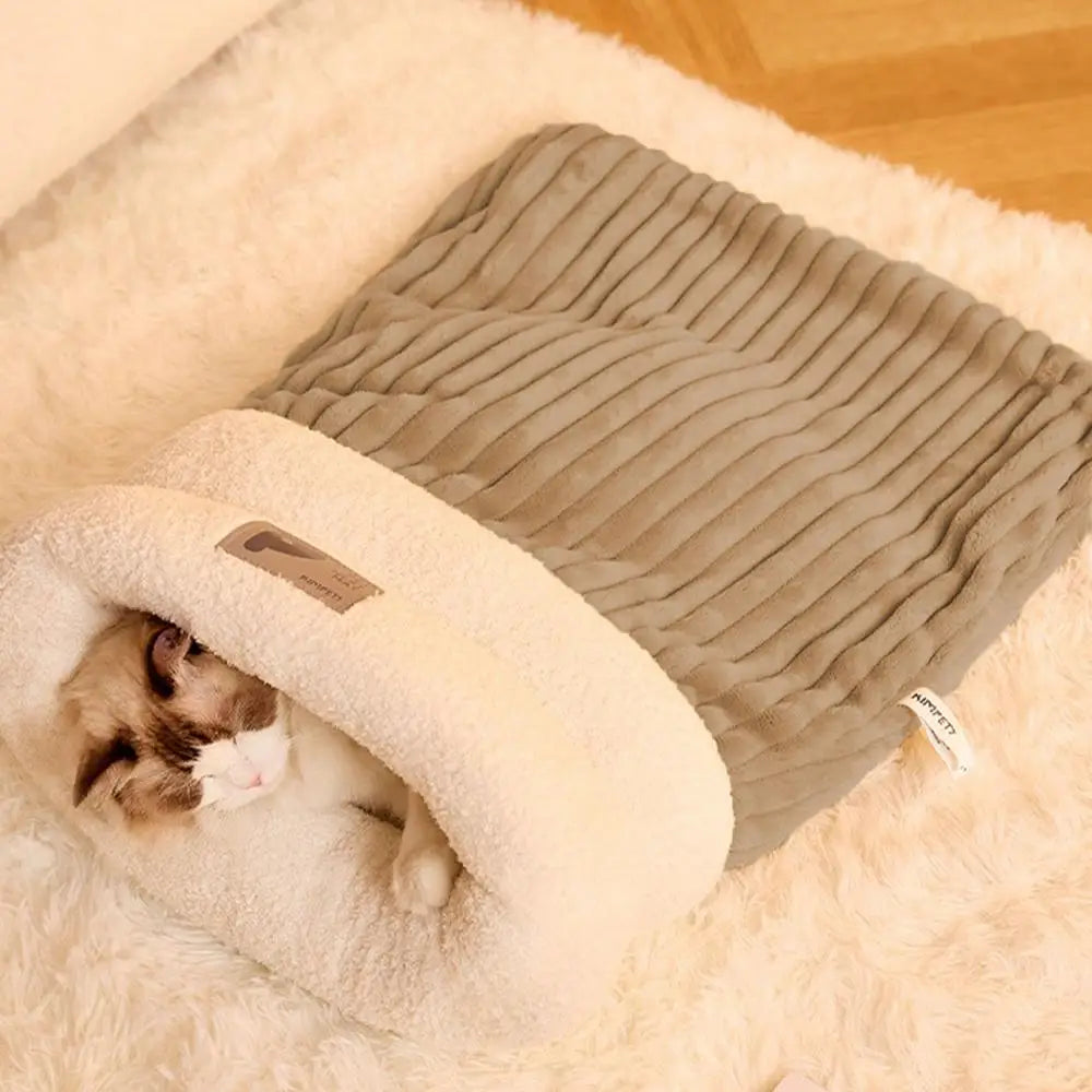 Cat Sleeping Bag Soft Cat Bed Warm Pet Pocket Type Quilt Bed Semi-Enclosed Warming Burrow Cat Bed Dog Bed For Camping