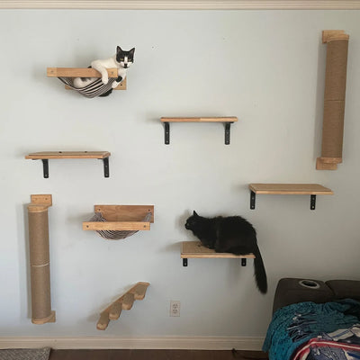 1 Piece Wall Mounted Furniture Frame Cat Climbing Shelves Stairway and Hammock with Sisal Scratching Post for Perch and Sleeping