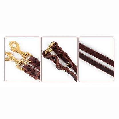 Real Leather Double Dog Leash No Tangle Dual Dog Leashes Coupler Pet Training and Walking Leads for 2 Puppies Small Medium Dogs