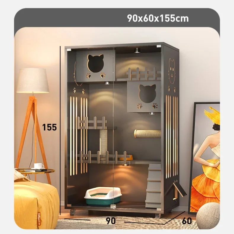 Retro Solid Wood Cat Cage for Living Room Cat House Two-layer One-piece Movable Light Luxury Creative  Cage for Cats