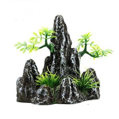 Resin Aquarium Rockery Mountain Decoration Artificial View Rock Cave Stone Tree Fish Tank Ornament Pet Supplies Home Decor