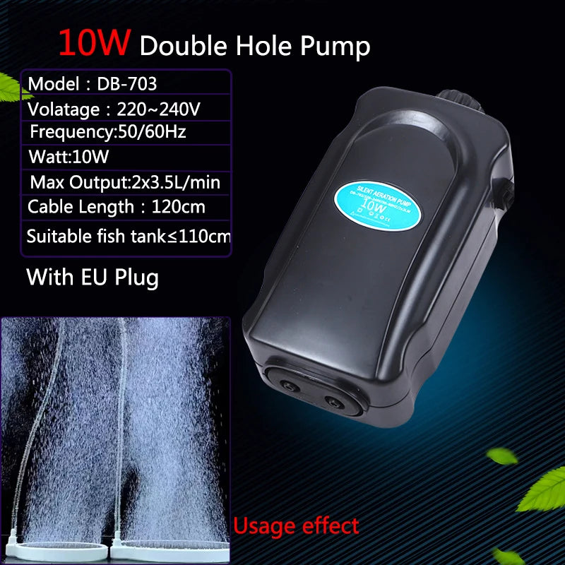 220~240V Silent Aquarium Oxygen Air Pump Fish Tank Adjustable Air Volume High Power Oxygenator Air Compressor Aerator ﻿3/5/8/10W