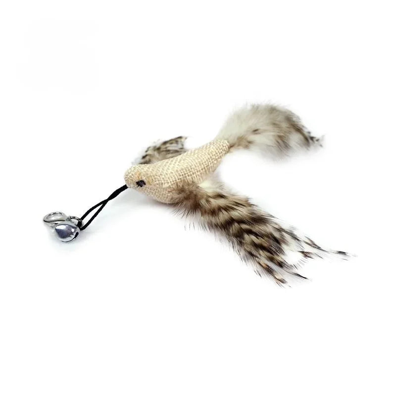 Funny Cat Stick Toy Furry Feather with Bell Cat Stick Toy Kitten Playing Pet Accessories Worm on A String Cat Toys Interactive