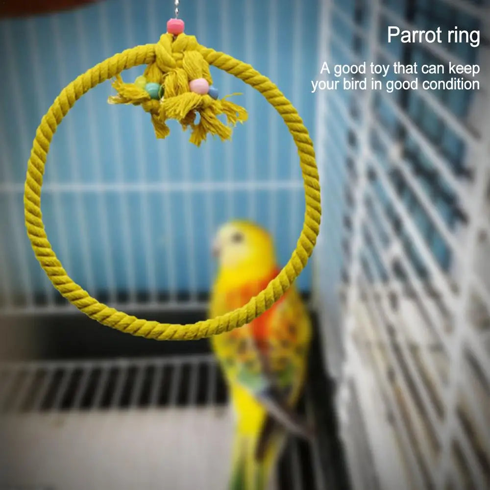 Rope Perches For Bird Cages Circle Rope Swing Easy Installation Natural Safe Soft Cotton Round Bird Swing For African Grey Macaw
