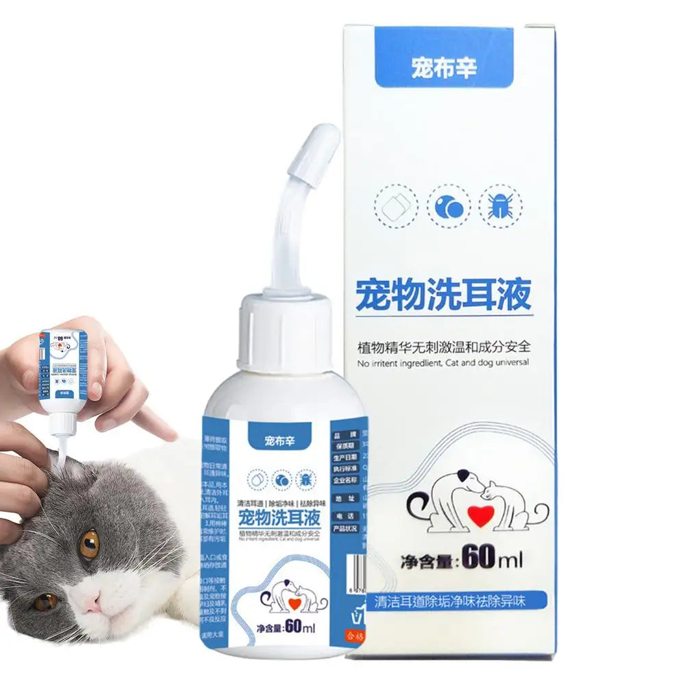 Ear Drops for Cat and Dog 60ml Gentle & Natural Ear Drops Ear Cleaning Liquid Regular Use Helps Avoid Discomfort Dog Ear Cleaner