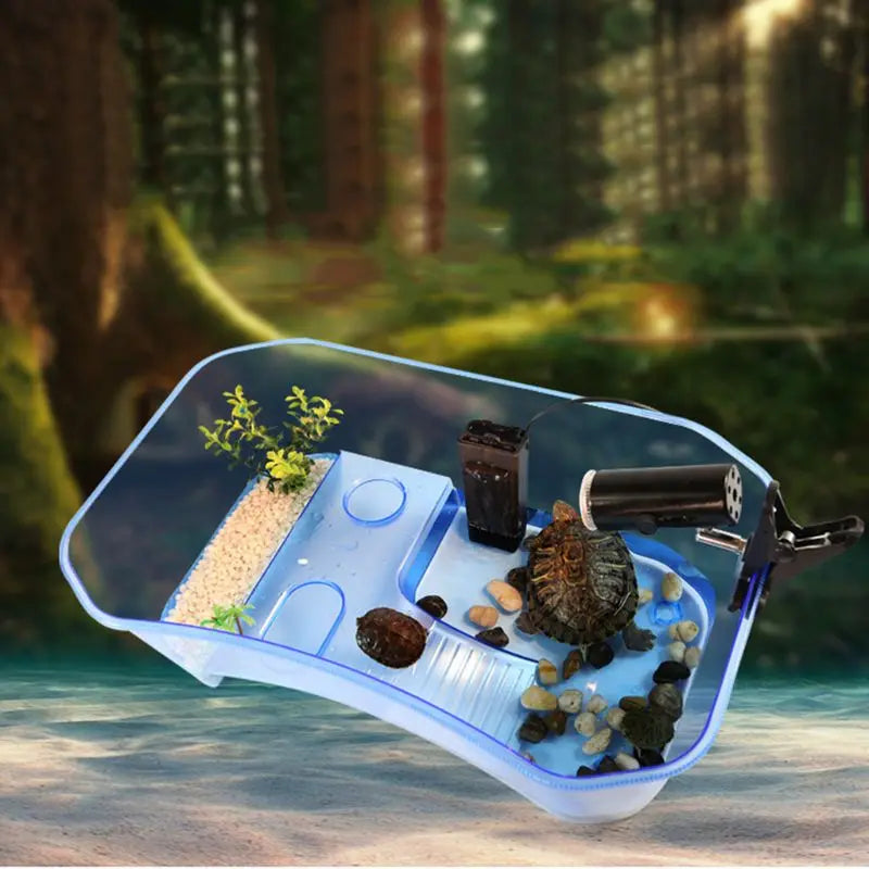 Aquarium for Tank Breeding Box with Basking Platform Habitat Tortoise Feeding Box for Turtle Vivari