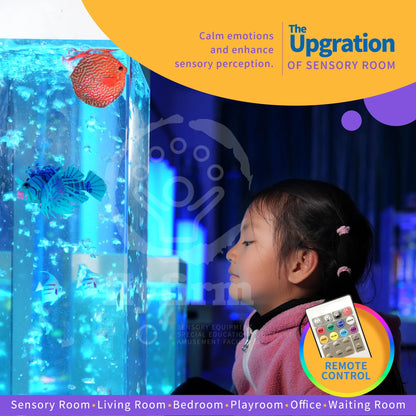Flyfirm 32 Inch 8-Color Changing Sensory Bubble Aquarium with LED Lights 12 Floating Fish, Perfect for Autism,Anxiety Therapy