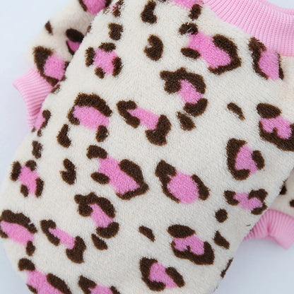 Lovely Leopard Pet Dog Clothes Soft Flannel Winter Puppy Overalls York Dog Cartoon Printing Sphinx Cat Sweatshirt Drop Shipping