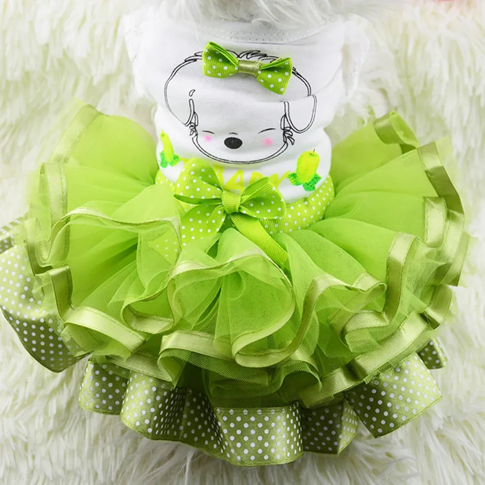 Cute Lace Princess Dog Tutu With Bow - Red, Yellow, Green