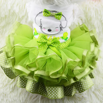 Cute Lace Princess Dog Tutu With Bow - Red, Yellow, Green