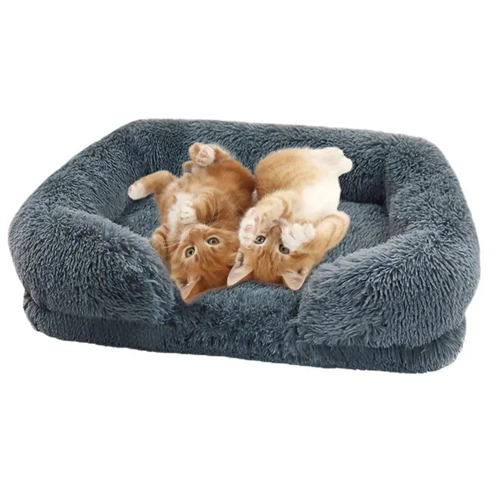 Cozy Plush Dog Sofa Bed Square Beds Washable Warm Pet Cushion Orthopedic Lounger Fluffy With Zipper Cover