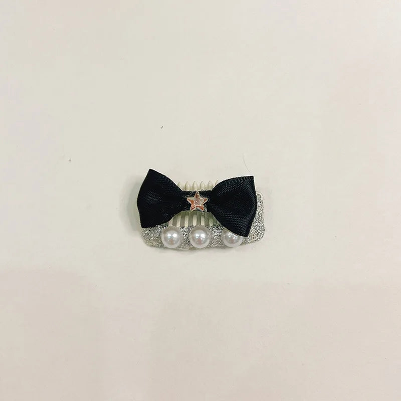 Elegant Black Chihuahua Dog Accessories Pearl Floral Party Hairpins for Kittens Long Hair Wear Bow Tie Necklace Pet Products