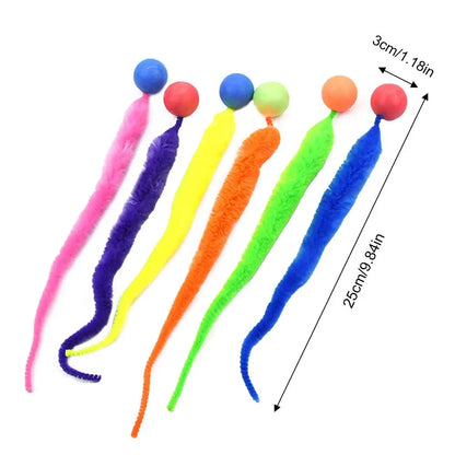 6pcs/set Cat Ball Toy Cat Tail Toy Cat Interactive Ball Creative Fuzzy Toys Bouncy Tails Cat Toy Cat Chaser Toy Kitten Playing