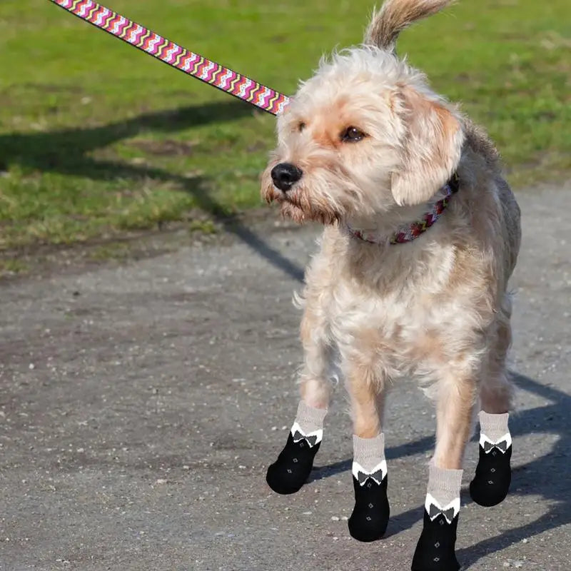 Dog Paw Socks Anti Slip 4pcs Non-slip Dog Snow Socks Small Machine Washable Dog Paw Protectors For Workout Walking Exercising