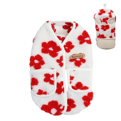Dog Cold Weather Clothes Warm Open Back Winter Pet Clothes Cute Printed Floral Pattern Clothing For Daily Wear Walks Soft